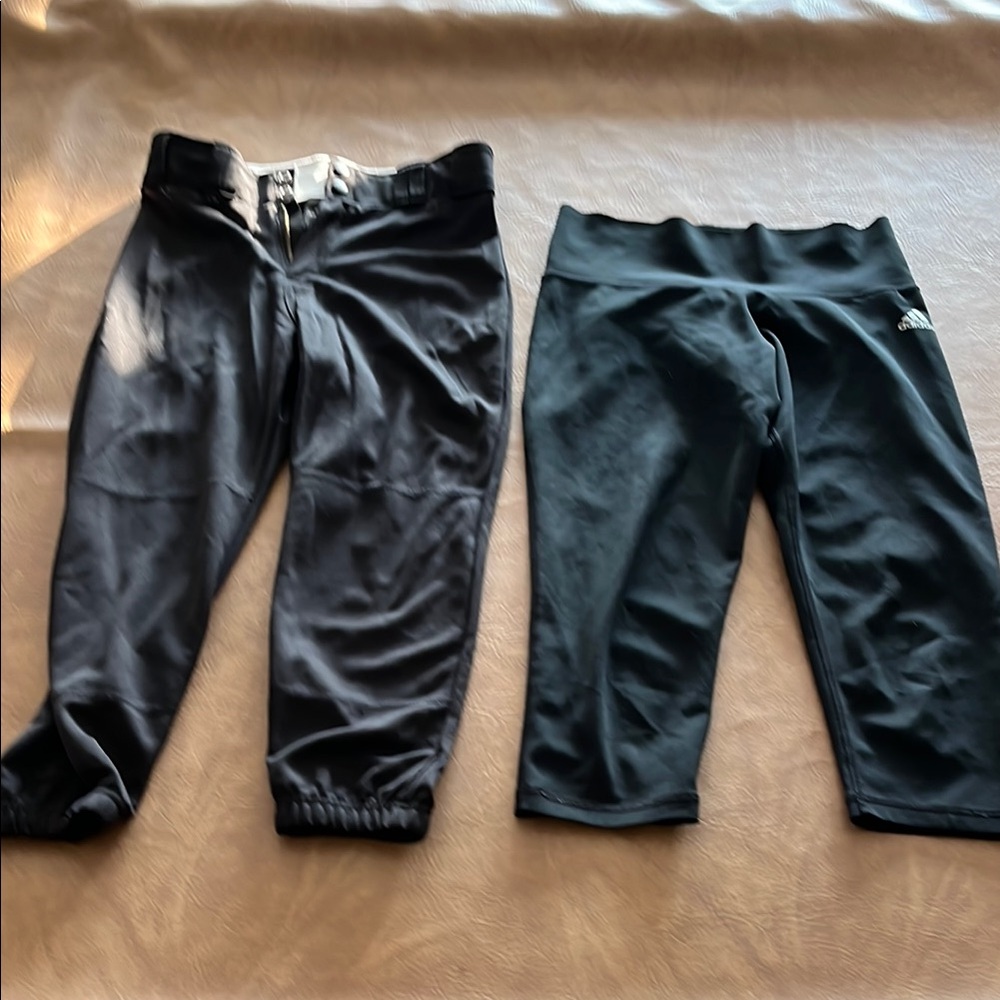 Easton Brand Youth L Girls Black Athletic Bottoms and Adidas brand leggings.